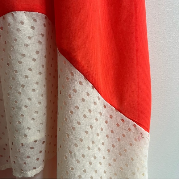 SIB Neon Orange & Cream Color Block Laser Cut High Low Sleeveless Dress XS - Picture 6 of 7